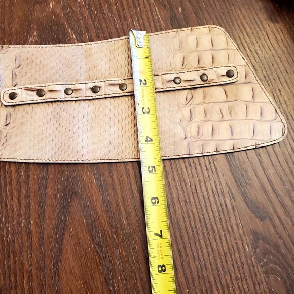 Vintage Italian Wide Leather Belt Beige Reptile Embossed D-Ring - Picture 6 of 16